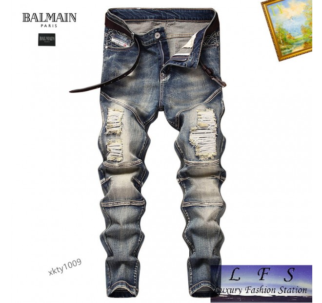 BALMAIN2023 新款直筒破洞牛仔褲