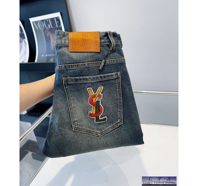 YSL-2024秋冬新款刺繡直筒牛仔褲